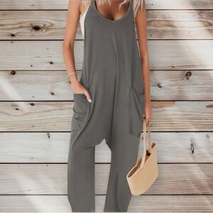 Ekouaer Women's XL Jumpsuit Gray Oversized Stretchy Jumpsuit EUC